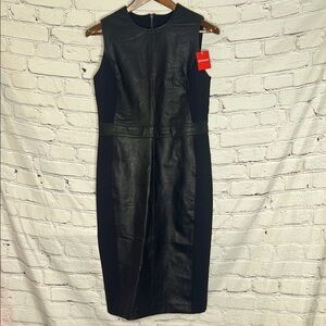 Spanx Sleeveless Black Faux Leather Sheath Dress Size Medium Brand New W/Tags